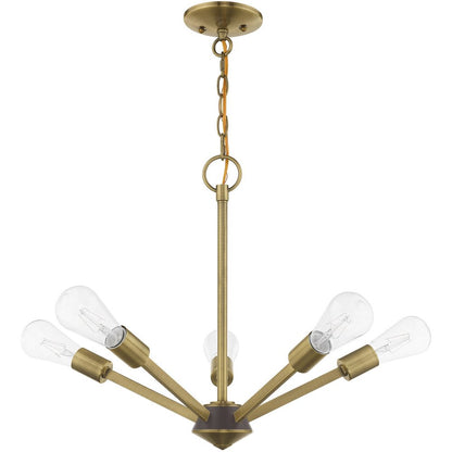 Antiqued Brass Five Light Metal Dimmable Chandelier With Shades HomeRoots
