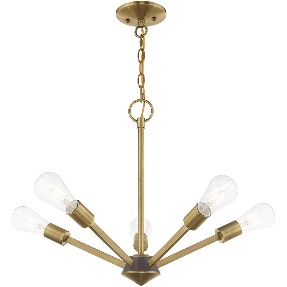 Antiqued Brass Five Light Metal Dimmable Chandelier With Shades HomeRoots