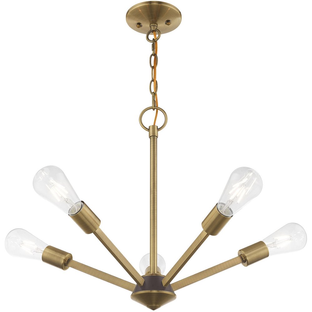 Antiqued Brass Five Light Metal Dimmable Chandelier With Shades HomeRoots