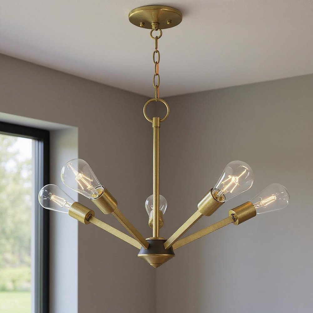 Antiqued Brass Five Light Metal Dimmable Chandelier With Shades HomeRoots
