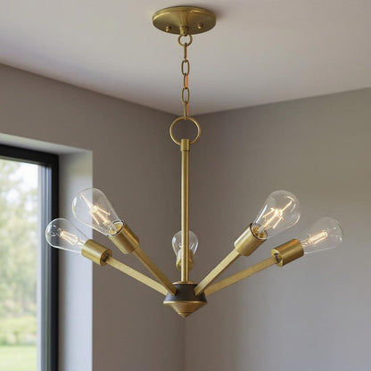 Antiqued Brass Five Light Metal Dimmable Chandelier With Shades HomeRoots