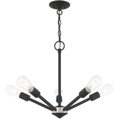 Black Five Light Metal Dimmable Chandelier With Shades HomeRoots