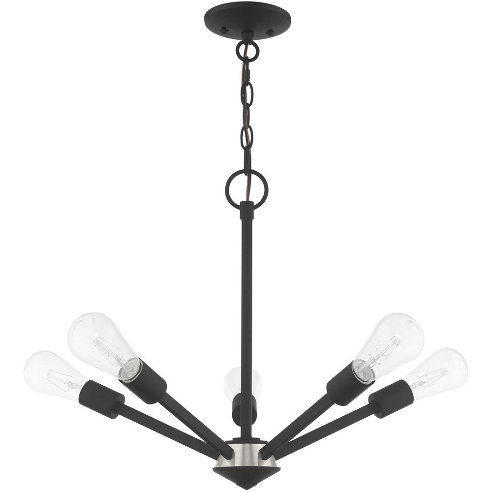 Black Five Light Metal Dimmable Chandelier With Shades HomeRoots