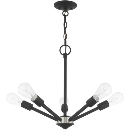 Black Five Light Metal Dimmable Chandelier With Shades HomeRoots