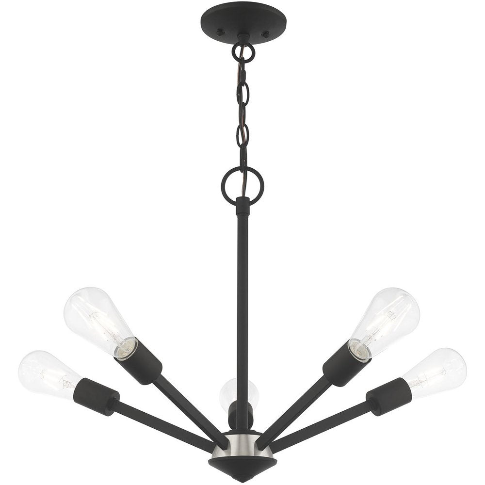 Black Five Light Metal Dimmable Chandelier With Shades HomeRoots