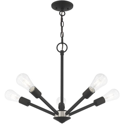 Black Five Light Metal Dimmable Chandelier With Shades HomeRoots