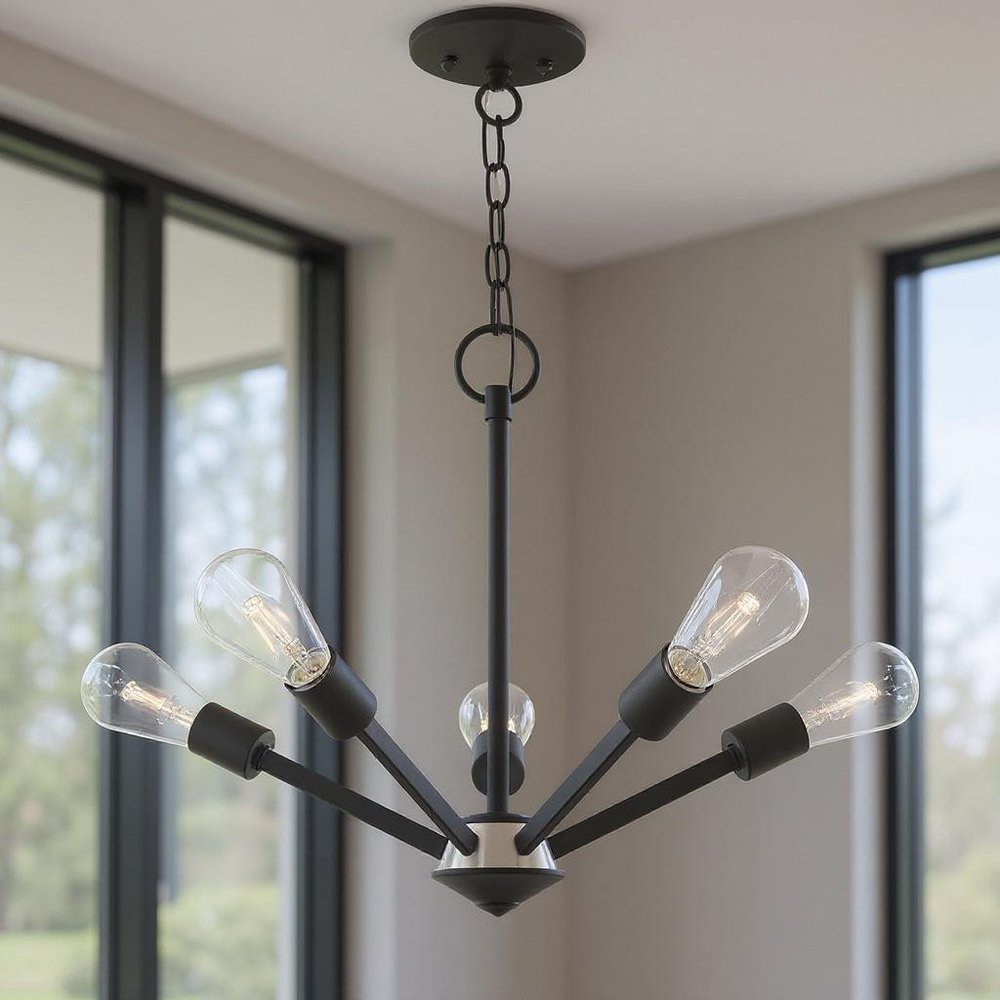 Black Five Light Metal Dimmable Chandelier With Shades HomeRoots