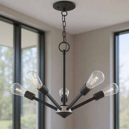 Black Five Light Metal Dimmable Chandelier With Shades HomeRoots