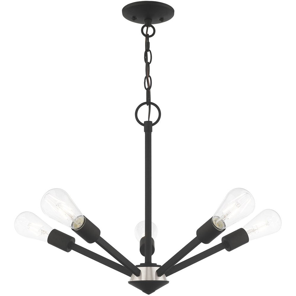 Black Five Light Metal Dimmable Chandelier With Shades HomeRoots