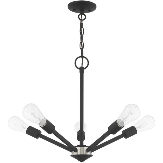 Black Five Light Metal Dimmable Chandelier With Shades HomeRoots