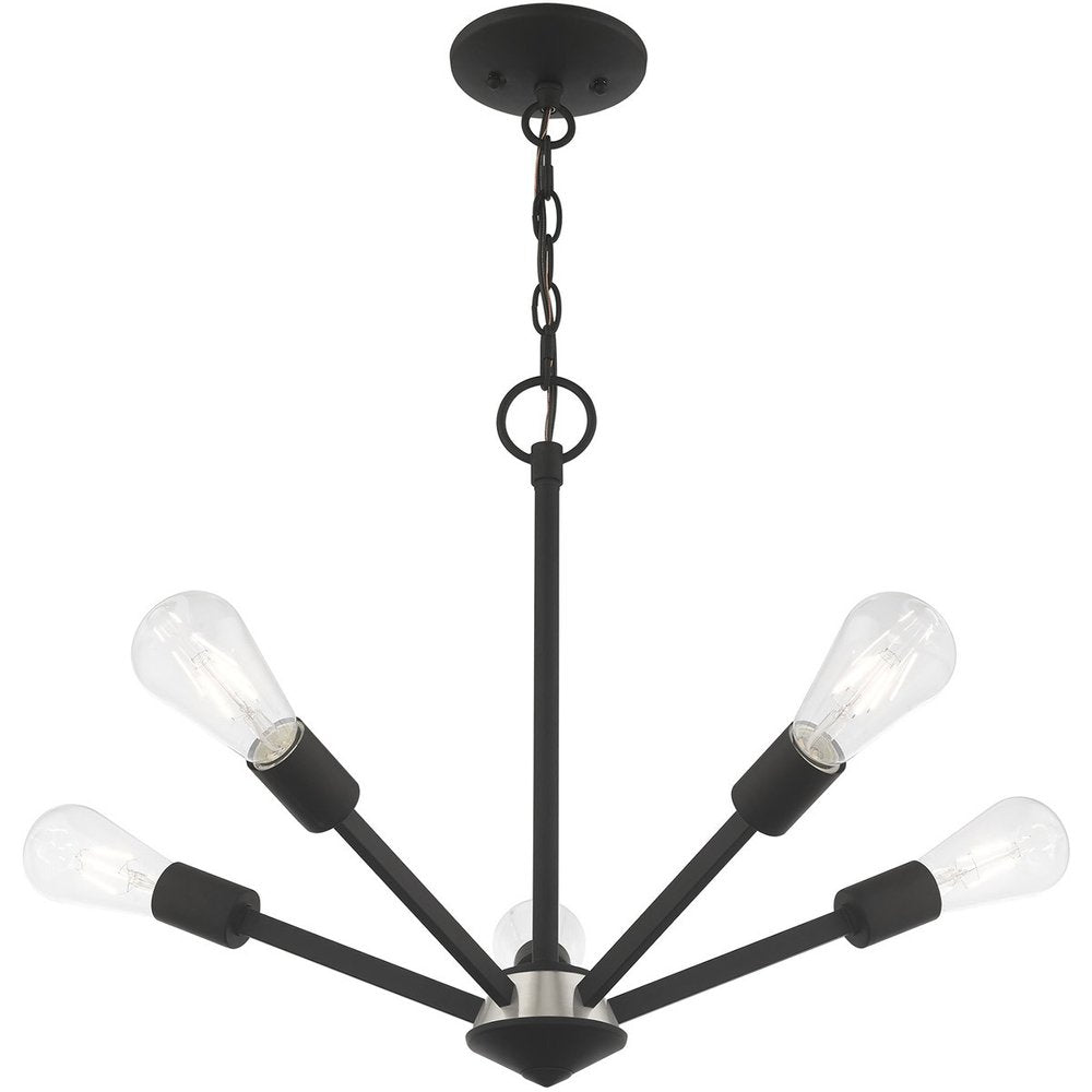 Black Five Light Metal Dimmable Chandelier With Shades HomeRoots