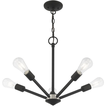 Black Five Light Metal Dimmable Chandelier With Shades HomeRoots