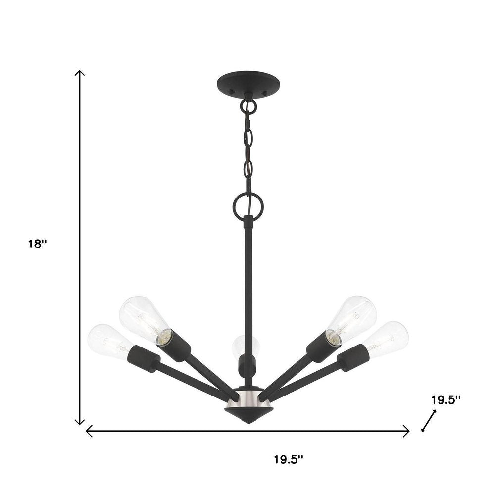 Black Five Light Metal Dimmable Chandelier With Shades HomeRoots