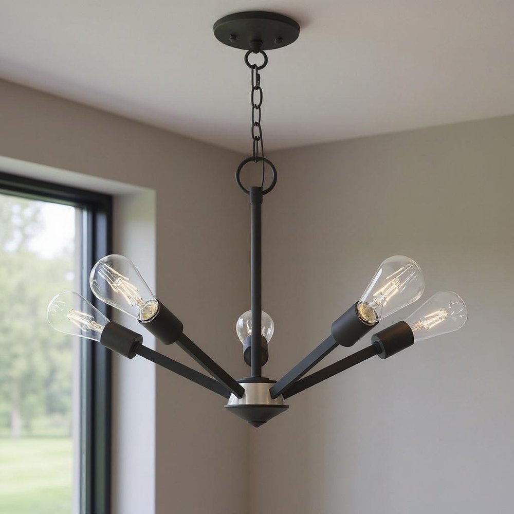 Black Five Light Metal Dimmable Chandelier With Shades HomeRoots