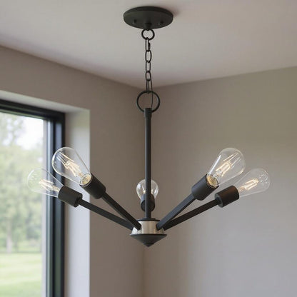 Black Five Light Metal Dimmable Chandelier With Shades HomeRoots