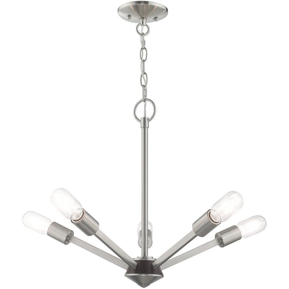 Nickel Five Light Metal Dimmable Chandelier With Shades HomeRoots