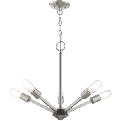 Nickel Five Light Metal Dimmable Chandelier With Shades HomeRoots