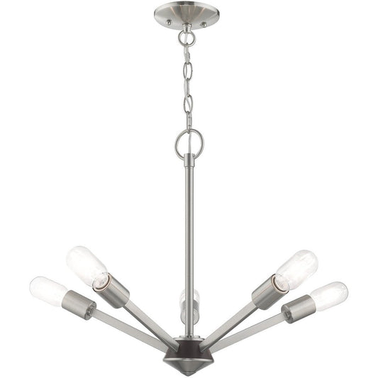 Nickel Five Light Metal Dimmable Chandelier With Shades HomeRoots