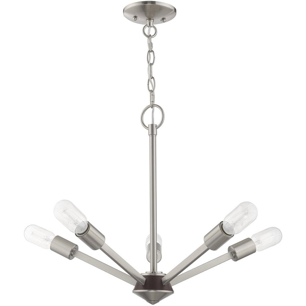 Nickel Five Light Metal Dimmable Chandelier With Shades HomeRoots