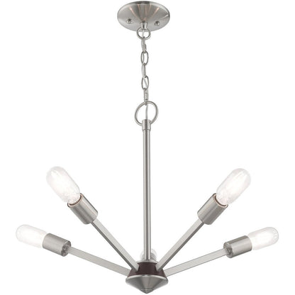 Nickel Five Light Metal Dimmable Chandelier With Shades HomeRoots