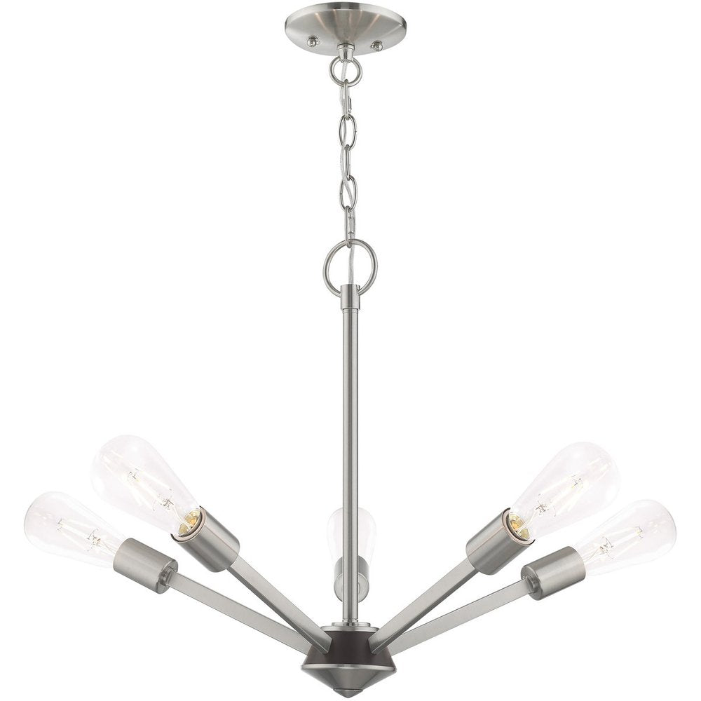 Nickel Five Light Metal Dimmable Chandelier With Shades HomeRoots