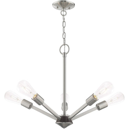 Nickel Five Light Metal Dimmable Chandelier With Shades HomeRoots