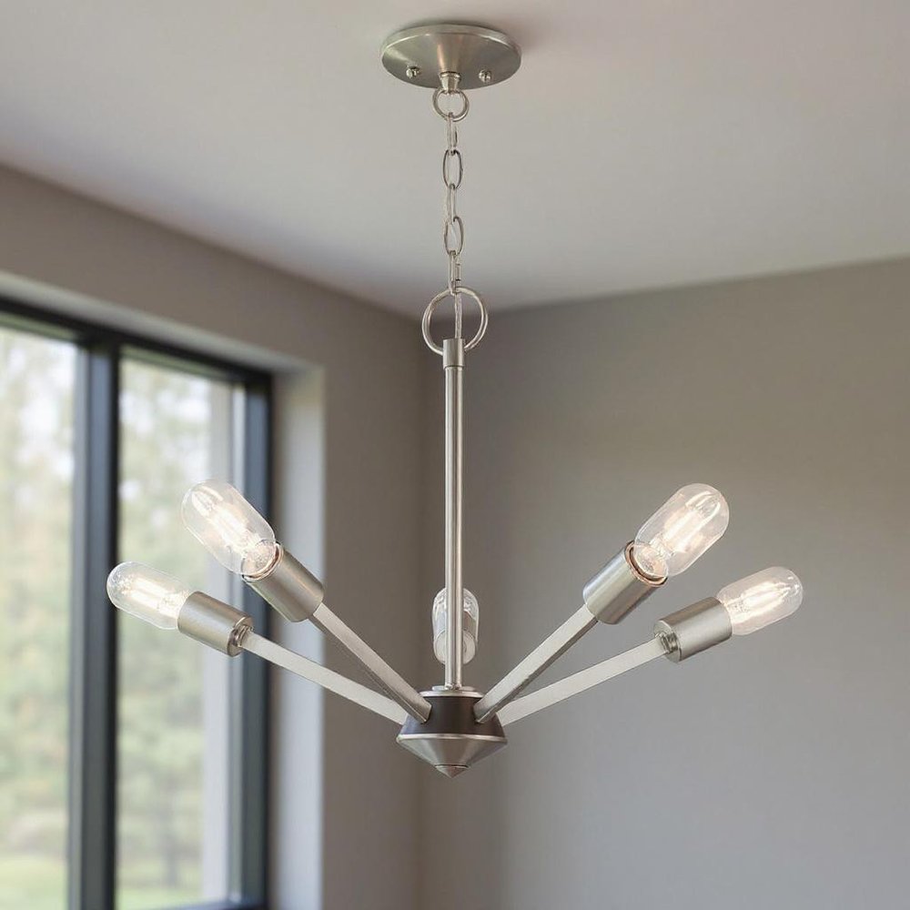 Nickel Five Light Metal Dimmable Chandelier With Shades HomeRoots