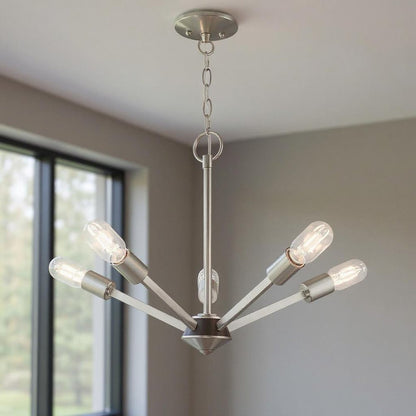 Nickel Five Light Metal Dimmable Chandelier With Shades HomeRoots