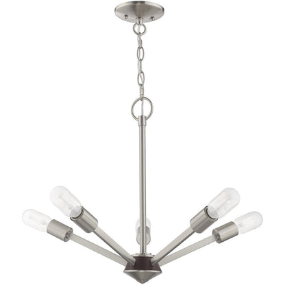 Nickel Five Light Metal Dimmable Chandelier With Shades HomeRoots