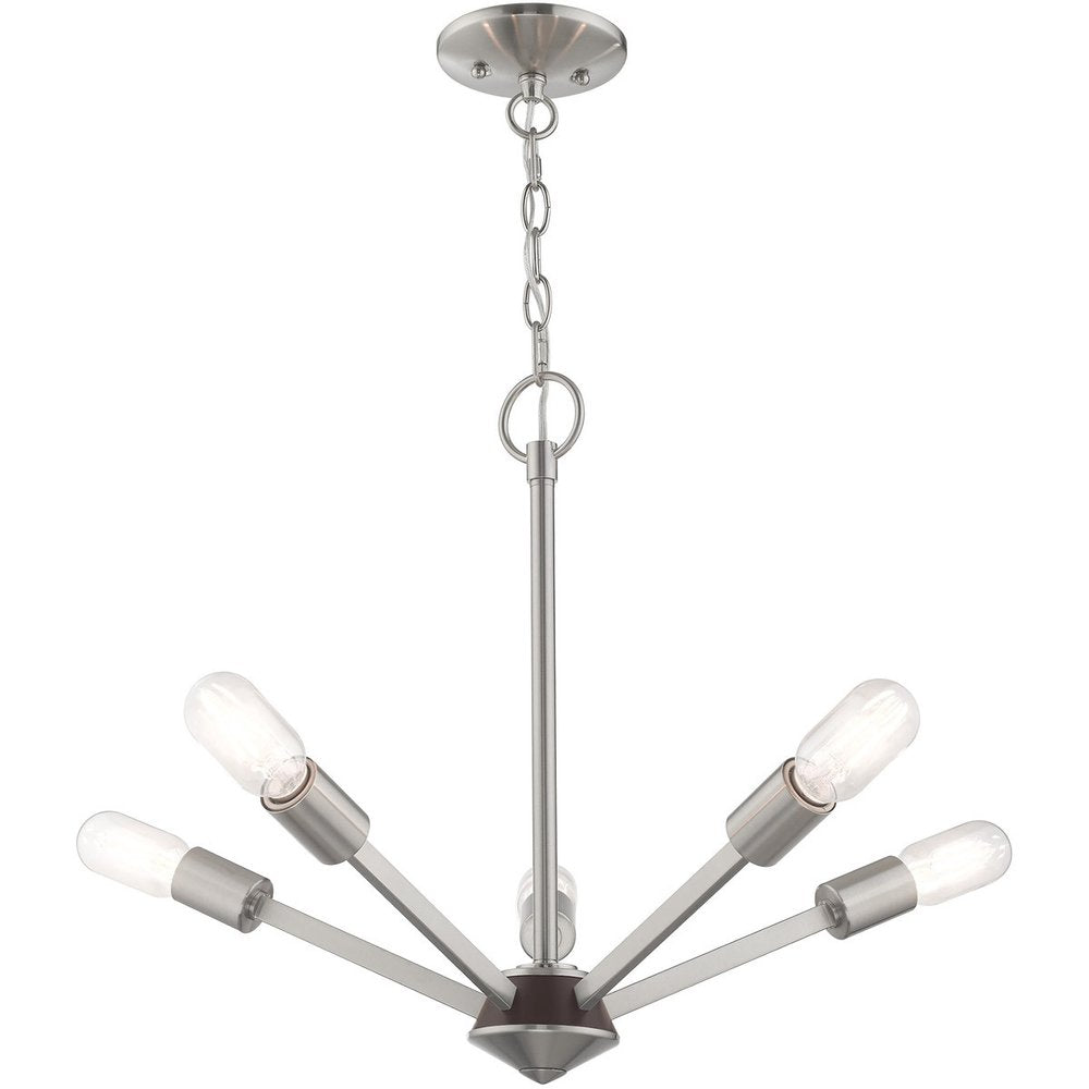 Nickel Five Light Metal Dimmable Chandelier With Shades HomeRoots