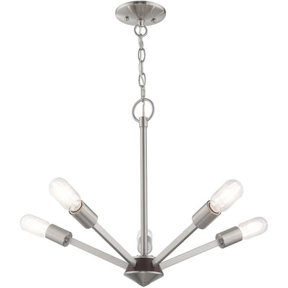Nickel Five Light Metal Dimmable Chandelier With Shades HomeRoots