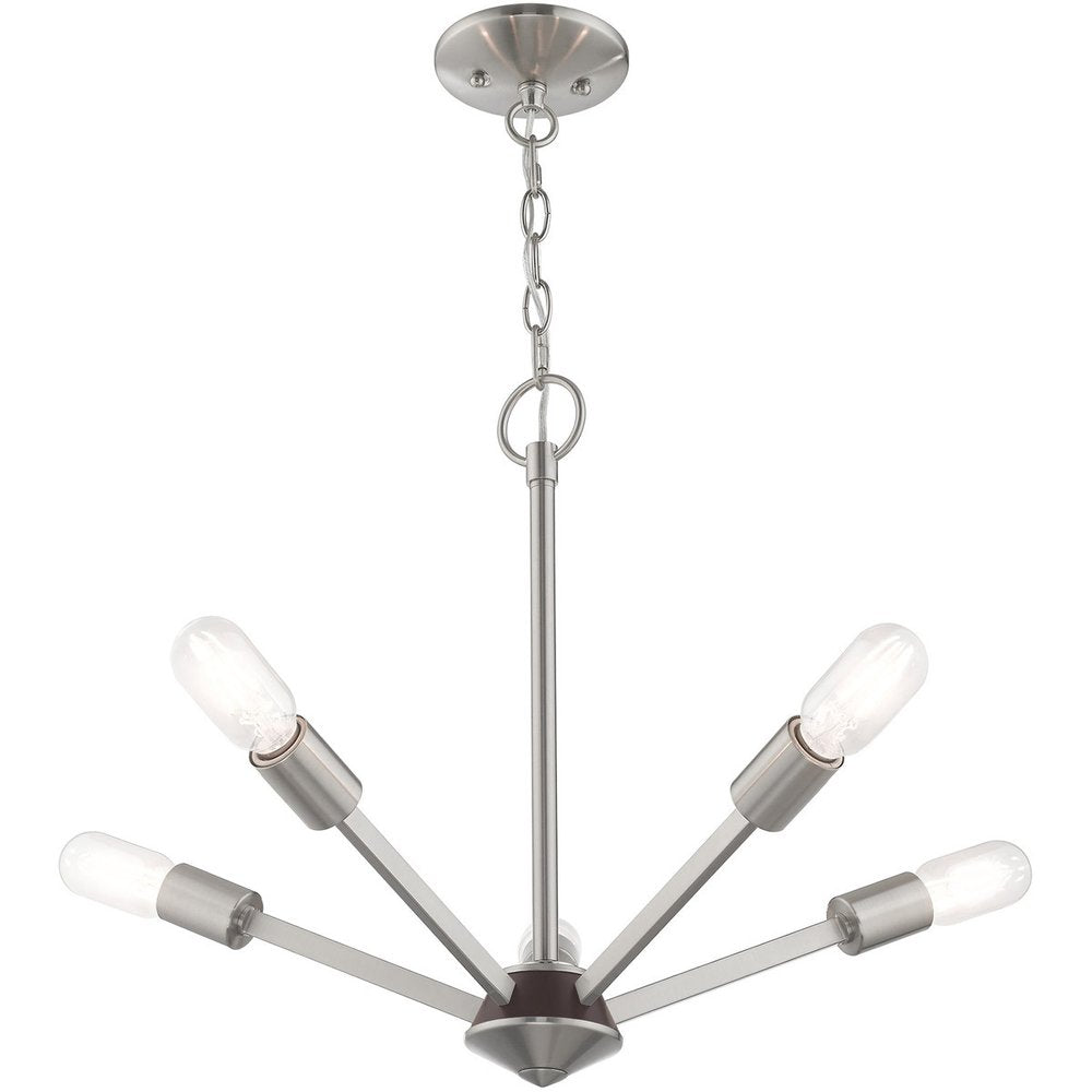 Nickel Five Light Metal Dimmable Chandelier With Shades HomeRoots
