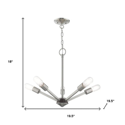 Nickel Five Light Metal Dimmable Chandelier With Shades HomeRoots
