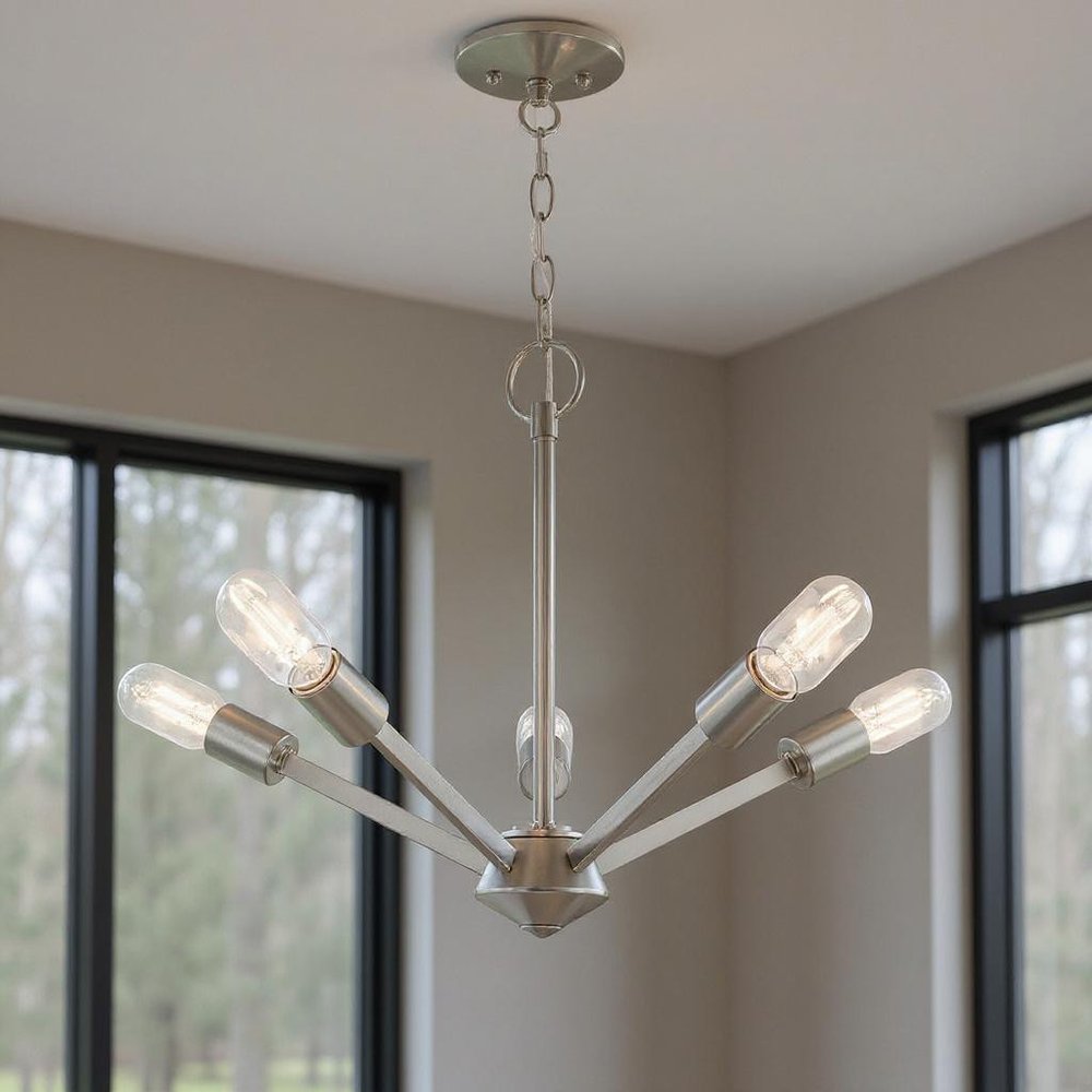 Nickel Five Light Metal Dimmable Chandelier With Shades HomeRoots