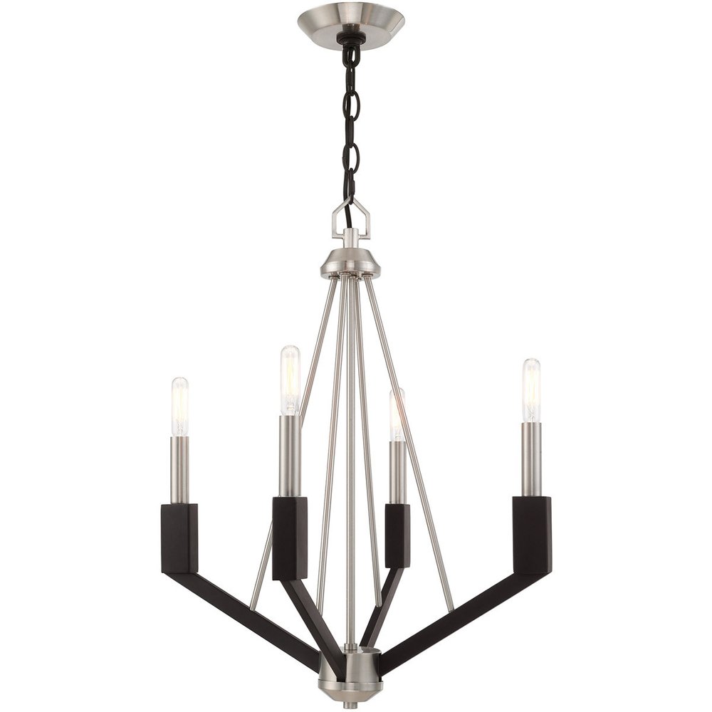 Nickel Four Light Metal Dimmable Chandelier With Shades HomeRoots