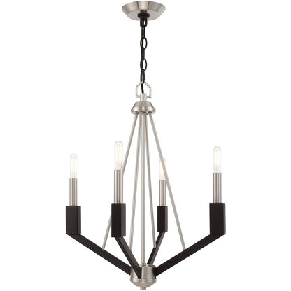 Nickel Four Light Metal Dimmable Chandelier With Shades HomeRoots