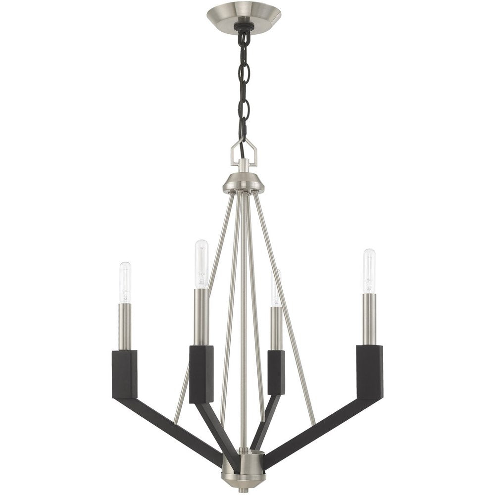 Nickel Four Light Metal Dimmable Chandelier With Shades HomeRoots