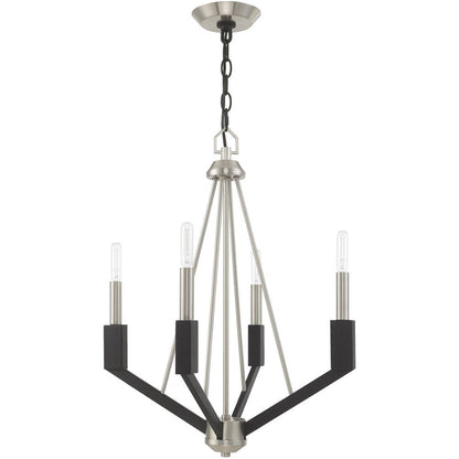 Nickel Four Light Metal Dimmable Chandelier With Shades HomeRoots