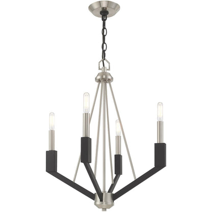 Nickel Four Light Metal Dimmable Chandelier With Shades HomeRoots