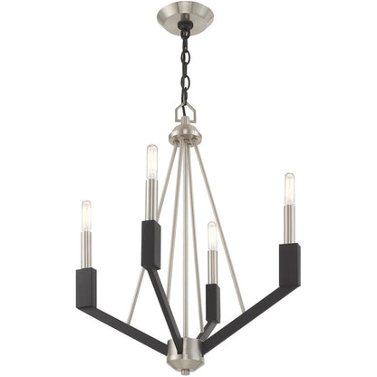 Nickel Four Light Metal Dimmable Chandelier With Shades HomeRoots