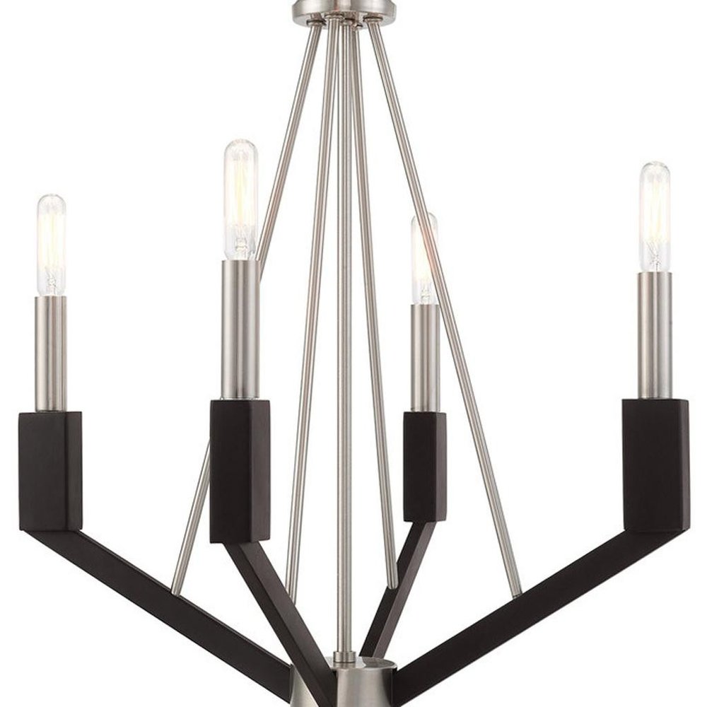 Nickel Four Light Metal Dimmable Chandelier With Shades HomeRoots
