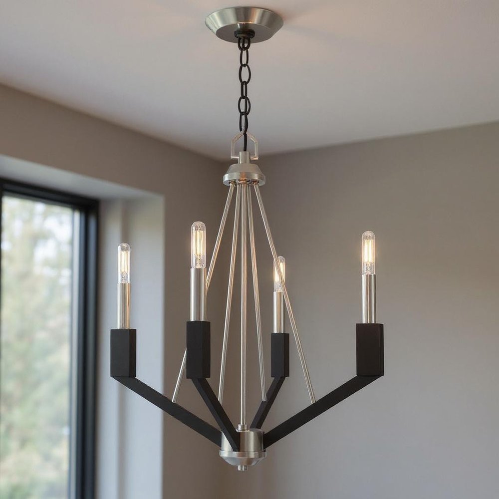Nickel Four Light Metal Dimmable Chandelier With Shades HomeRoots