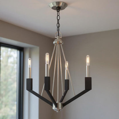 Nickel Four Light Metal Dimmable Chandelier With Shades HomeRoots