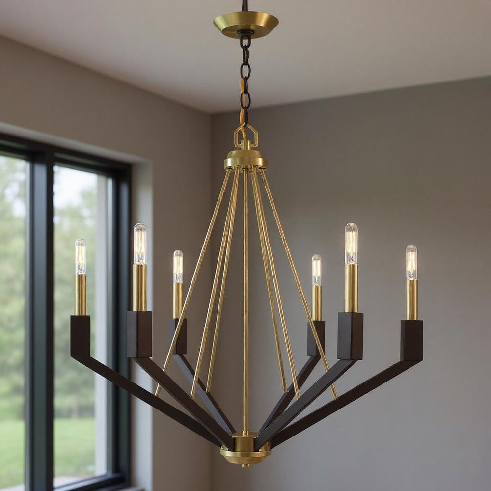 Bronze Six Light Metal Dimmable Chandelier With Shades HomeRoots