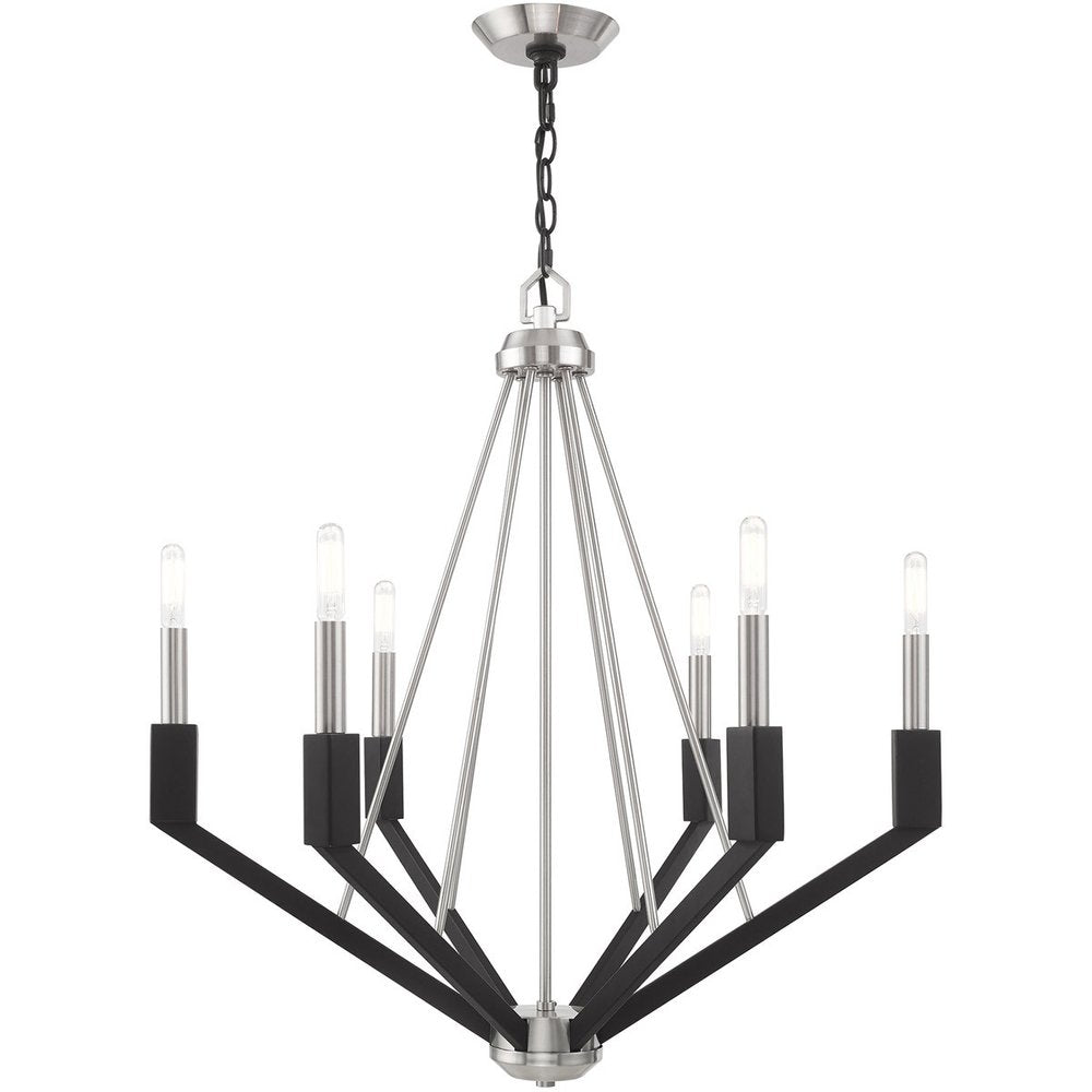 Nickel Six Light Metal Dimmable Chandelier With Shades HomeRoots