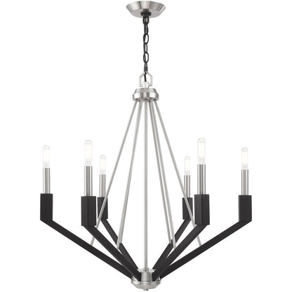 Nickel Six Light Metal Dimmable Chandelier With Shades HomeRoots