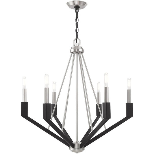 Nickel Six Light Metal Dimmable Chandelier With Shades HomeRoots