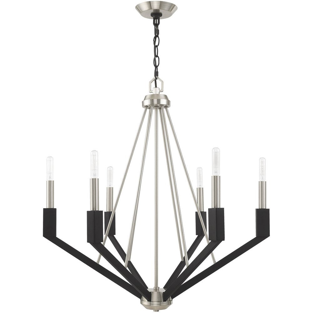 Nickel Six Light Metal Dimmable Chandelier With Shades HomeRoots