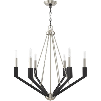 Nickel Six Light Metal Dimmable Chandelier With Shades HomeRoots