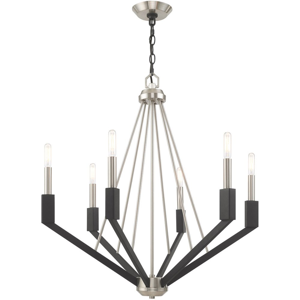 Nickel Six Light Metal Dimmable Chandelier With Shades HomeRoots